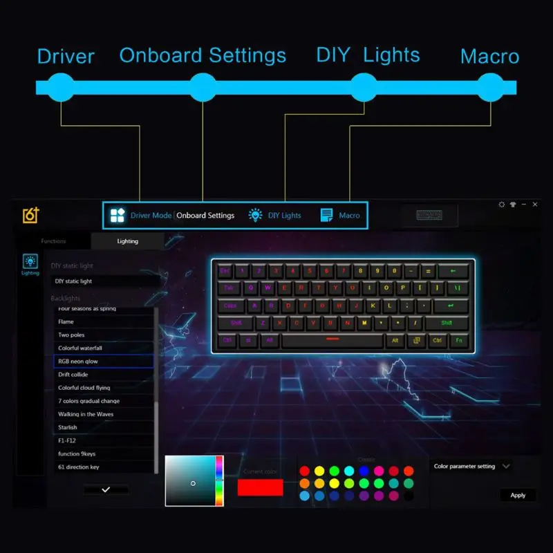 RGB светодиодный с подсветкой Проводная Механическая клавиатура, портативная компактная Водонепроницаемая мини игровая клавиатура с 61 клавишей Gateron Switchs для PC Mac