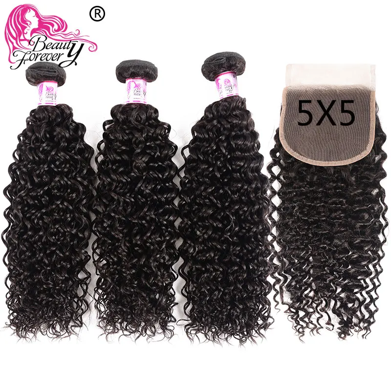 

Beauty Forever Malaysian Curly Human Hair Bundles With Closure 5*5 Closure Free Part 100% Remy Hair Extension Free Shipping