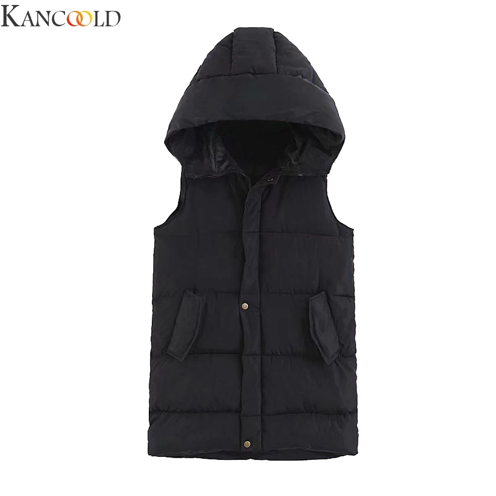 KANCOOLD,, женский зимний жилет, Модный женский пуховый жилет с капюшоном, верхняя одежда, куртка с карманами, жилет для девушек, высококачественная ткань