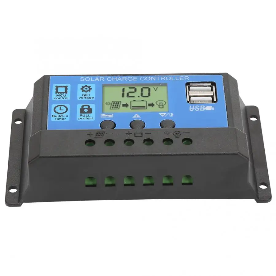 10A 20A 30A контроллер солнечной панели PWM контроллеры с usb-портом контроллер солнечной зарядки для PV домашнего зарядного устройства