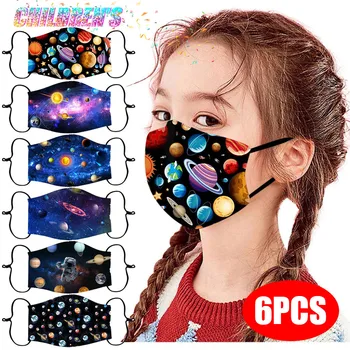 

6PC Children's Adjustable Earloop Mouth Mask Windproof Reusable Washable Printed Face Mask Child Kids Dustproof Mascarilla