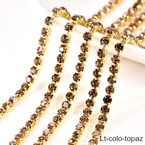 Lt-colo-topaz SS6 до SS16 5 ярдов/рулон кристалл AB высокой плотности красные пришитые стразы на цепочке, стразы, отделка золотыми когтями для одежды B0976 - Цвет: Lt-colo-topaz