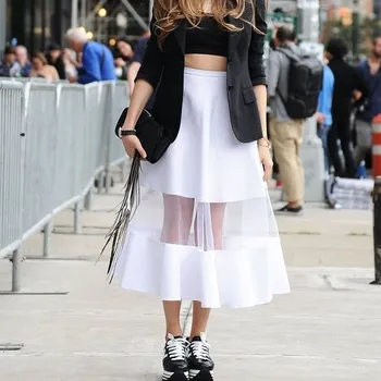 

Boho White Long Skirts A-line Street Style High Quality Tea Length Pleated Casual Skirts