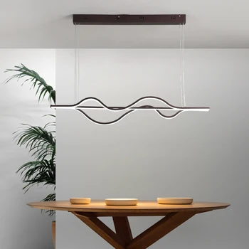 

Postmodern minimalist chandelier line art wave bar restaurant Led Chandelie studio Nordic designer brown gloss lamp