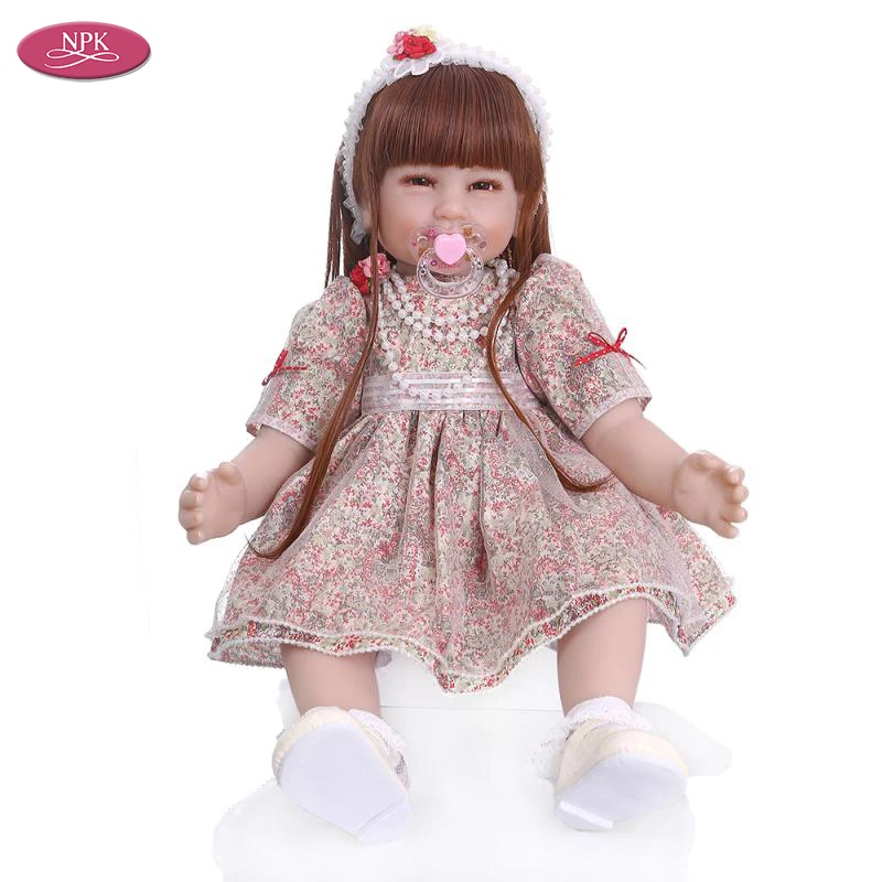 

55CM Silicone Reborn Toddler Baby Girl Doll Toys Long Straight Brown-red Hair Lifelike Princess Real Babies Dolls Christmas GIft