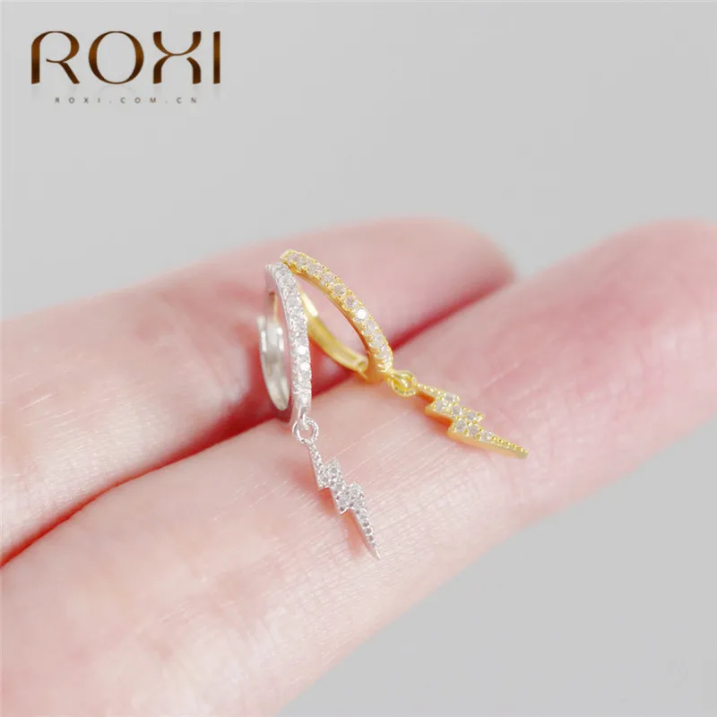 ROXI, подвеска с молнией в стиле панк, серьги Huggie, 925 пробы, серебряные маленькие серьги для женщин, микро-серьги CZ, круглые серьги-кольца