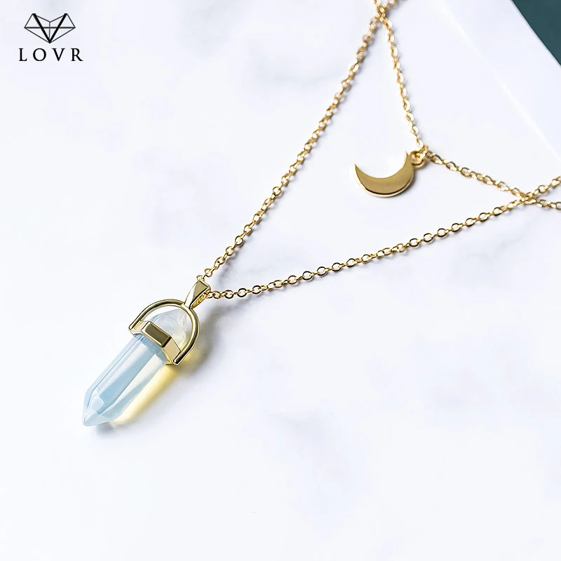 White LOVR Новое винтажное каменное шестиугольное ожерелье для женщин с натуральным кристаллом модное ожерелье с подвеской ювелирное изделие подарок - Окраска металла: White