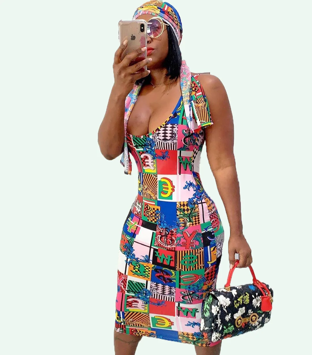 summer women letter print sleeveless knee length midi bodycon dress sexy nigth club party dresses vestidos head scarf GL5160