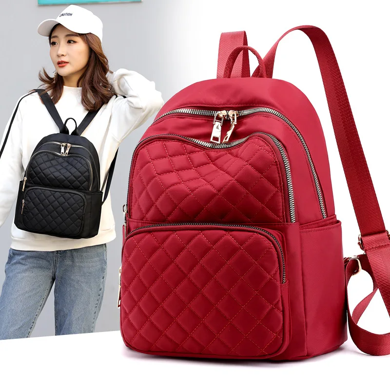 

Korean-style Backpack WOMEN'S Bag Schoolbag Waterproof Oxford Cloth Fashion Spiraea Rhombus Multi-functional Backpack