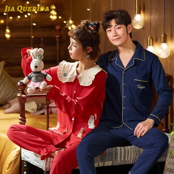 

Pajama New Soft Long Sleeve Long Pants Sleepwear Fashion Style Casual Style Man and Woman Couple Turn Down Collar Front Pocket