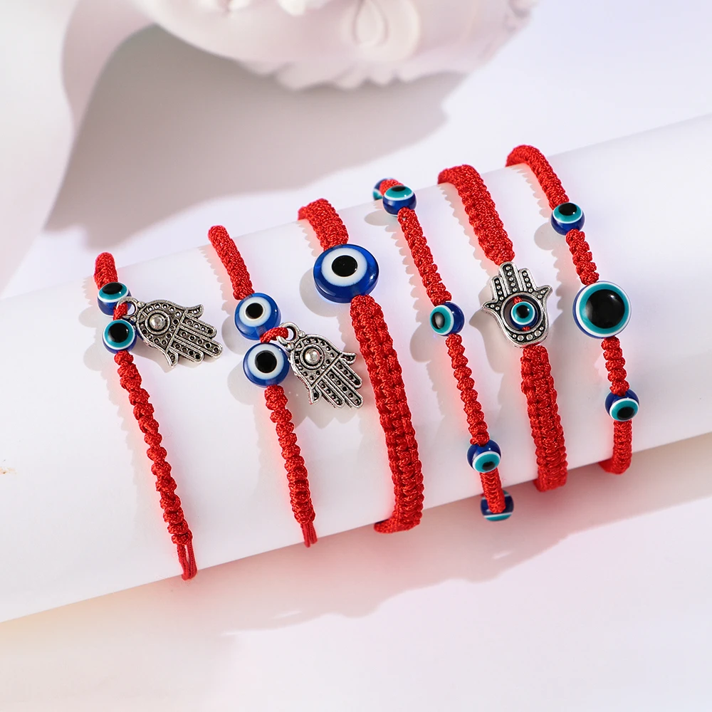 

1PC 6 Style Hand Braided Red Thread Bracelet Charm Turkish Evil Eye String Lucky Bracelets Adjustable Unisex Rope Birthdays Gift