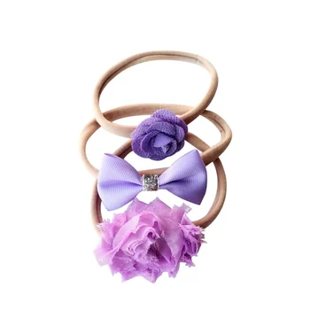 

Hair Bows Flower Band Nylon Tie Baby Girls Kids Children Rubber Band Ribbon Hair bands Headwear 0-4Y 3Pcs /set New