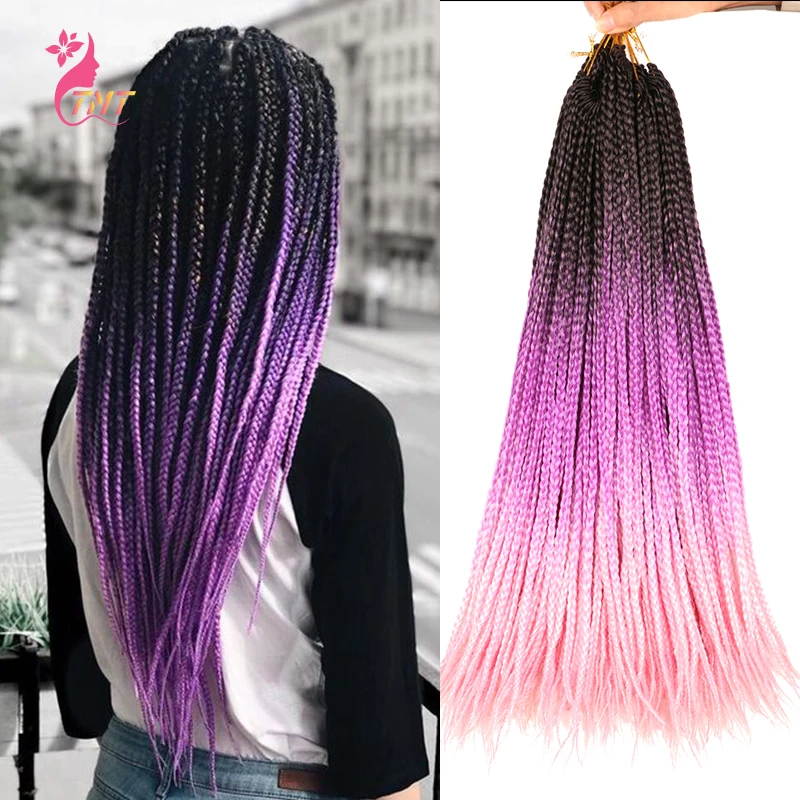 

TMT 24Inch Crochet Hair Box Braids Synthetic Rainbow Crochet Braids Hair Long Pink Purple Ombre Braiding Hair 10Roots Bulk braid