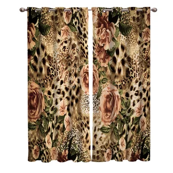 

Leopard Flower Window Curtains Scenic Curtains for Living Room Decorative Items Living Room