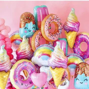 

1pc Donuts Lollipop Ice Cream Candy Popcorn Fruit Birthday Party Wedding Balloons Decor Sprinkle Doughnut Foil Helium Balloon