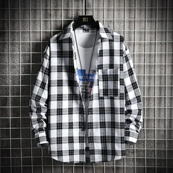 2021 moda masculina xadrez camisa chiques blusa de manga longa homem casual impressão camisas soltas algodão topos blusas primavera notícias