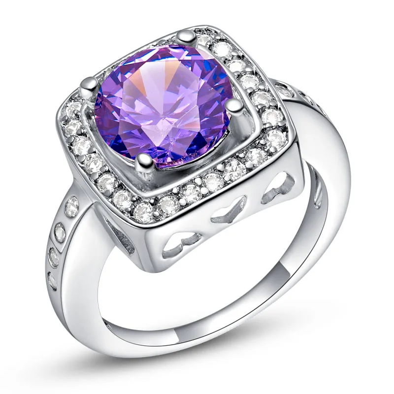 purple Серебряное кольцо 925 пробы для женщин с аметистом, драгоценными камнями, Женские Ювелирные изделия на палец, вечерние украшения, подарок для помолвки,, размер 5-10 - Цвет камня: purple