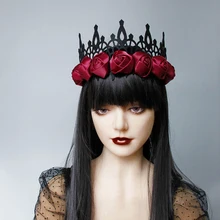 1 шт., женская ночная одежда на Хэллоуин, корона для девочек, повязка для волос с розой, вечерние костюмы на Хэллоуин, косплей, аксессуары для волос королевы ведьмы