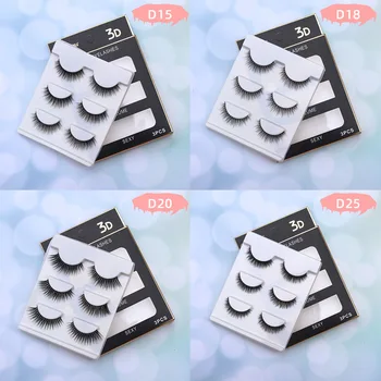 

High Quality 3D Mink Hair Handmade False Eyelashes 3-Pairs Natural Cross Makeup Eyelashes Extension Tool