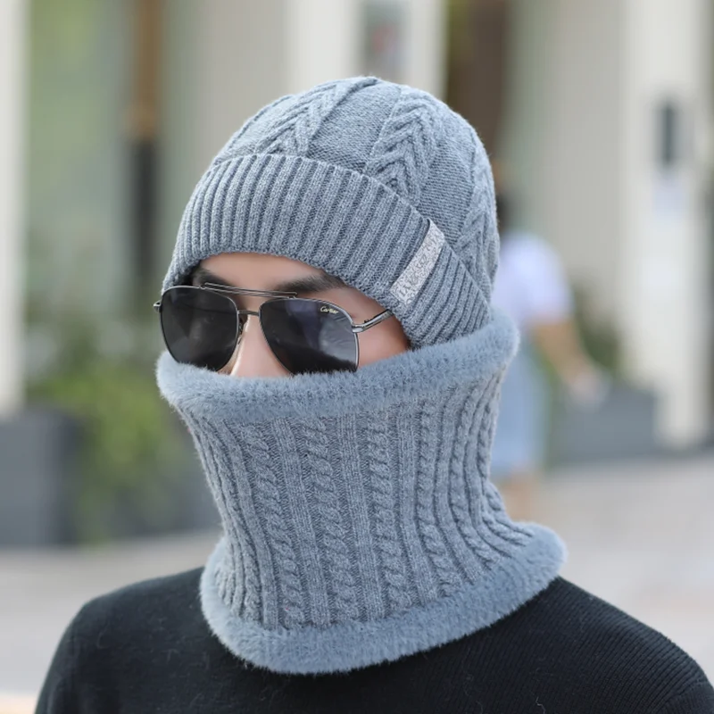 Зима шерсть Мужские вязанные шарф и шапка бини Шапки Маска Gorras Bonnet Теплые Мешковатые Зимние головные уборы для мужчин и женщин Skullies шапки