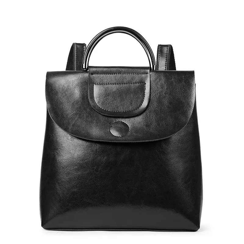 Black Винтажный рюкзак из натуральной кожи для женщин Rugtas большой емкости Sac Dos Femme кожаный черный школьный рюкзак для подростков женский рюкзак - Color: Black