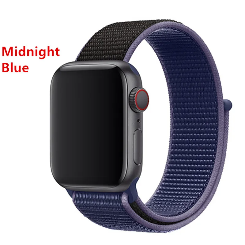 Нейлоновый ремешок для apple watch группа 4/5 44 мм/40 мм, correa apple watch 3 42 мм/38 мм iwatch серии 5/4/3/2 разноцветный коннектор ремешок для часов - Цвет ремешка: Midnight Blue 7 new