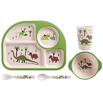 

5Pcs/Set Baby Bamboo Fiber Bowls Cute Cartoon Eco-Friendly Children's Dinnerware Natural Tableware Set Separation Feeding Plate