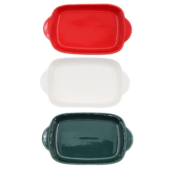 

Ceramic Binaural Rectangular Cheese Baked Plate Pan Baking Dish Tray Western Dishes Oven Bowl High Temperature 600C-White