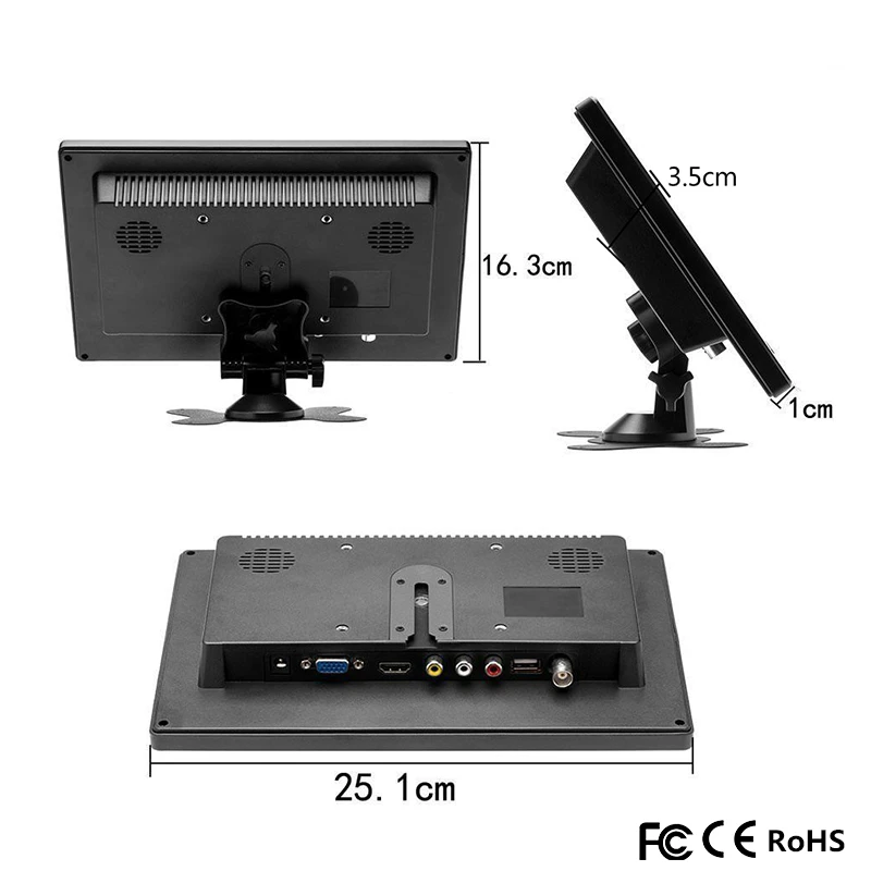  10.1 Inch IPS Monitor HD Portable Color LED LCD Display Screen with AV/VGA/HDMI/BNC/USB Output for 
