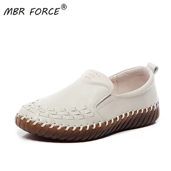 

MBR FORCE Spring Autumn new Genuine Leather woman mother single shoes retro handmade Flats for comfortable pregnant women shoes