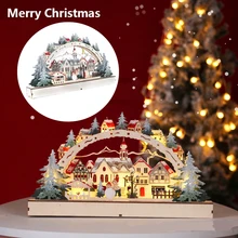 

8 LED Decor Light Christmas Village Houses Night Light Xmas Ornament Forest Scene Wooden Collection Decorations Holiday Displays