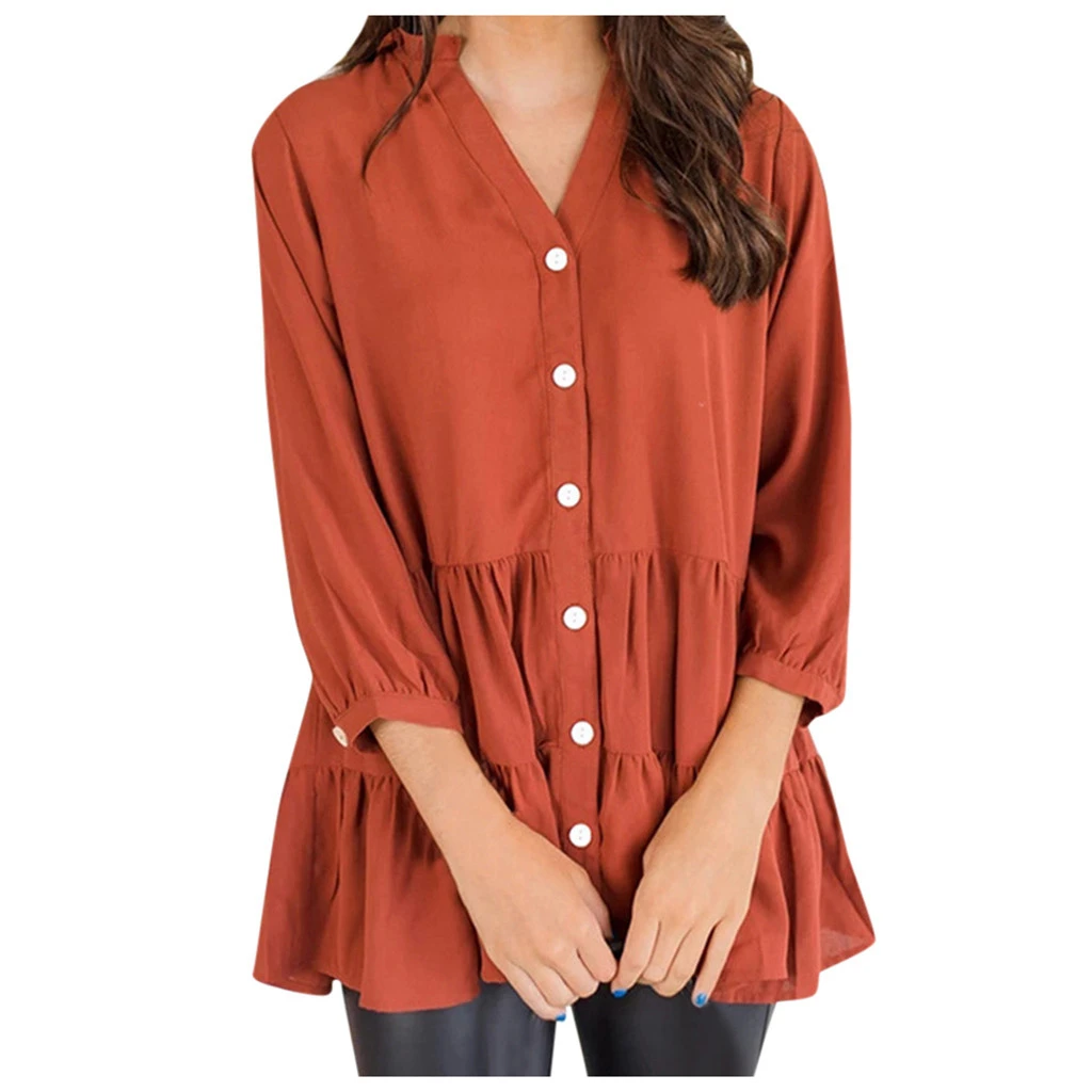 

Shirt Women Solid Color New Spring V-neck Summer Elegant Chic Bottoming Blouse Girls Chiffon Thin Heart Machine Tops Autumn 816