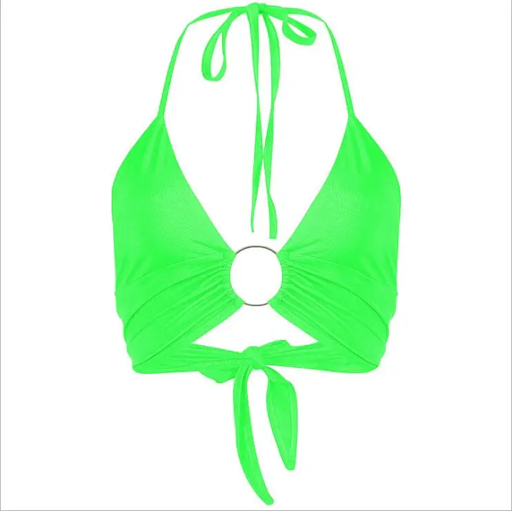 Aprmhisy, женская мода, новинка, неоновый цвет, короткий топ, сексуальный, открытая спина, Повседневная Уличная одежда, базовые Топы на бретелях, Femme - Цвет: green