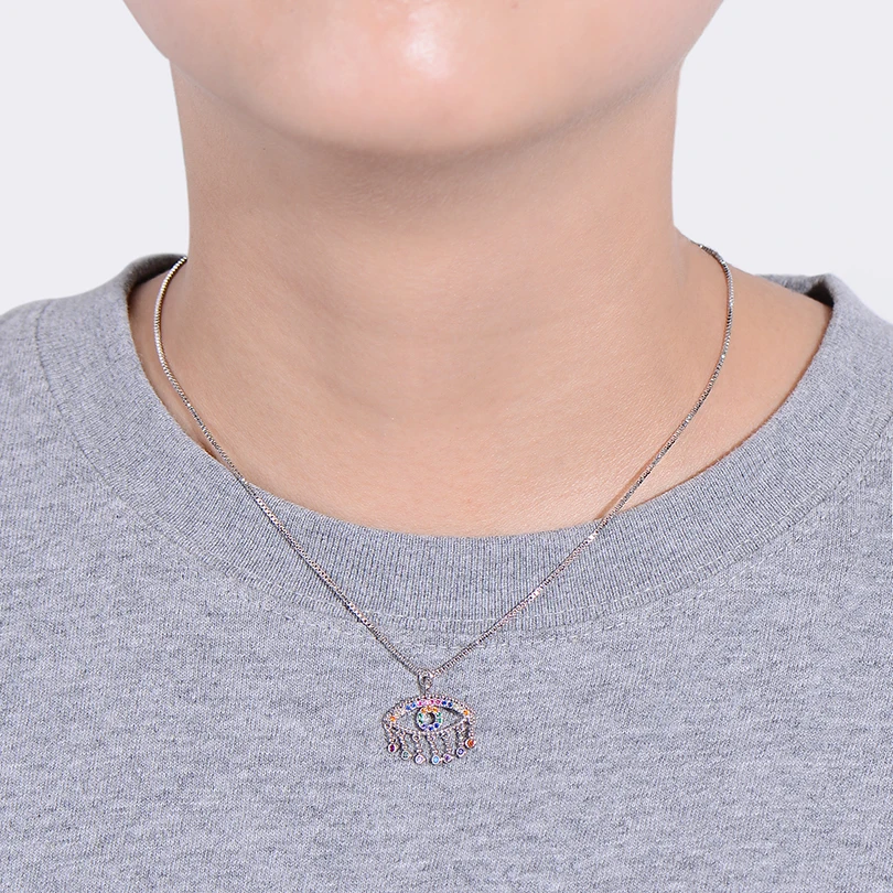 Pipitree красивое ожерелье сглаза с подвесными камнями CZ AAA Радужный кубический цирконий кулон ожерелье для женщин леди ювелирные изделия