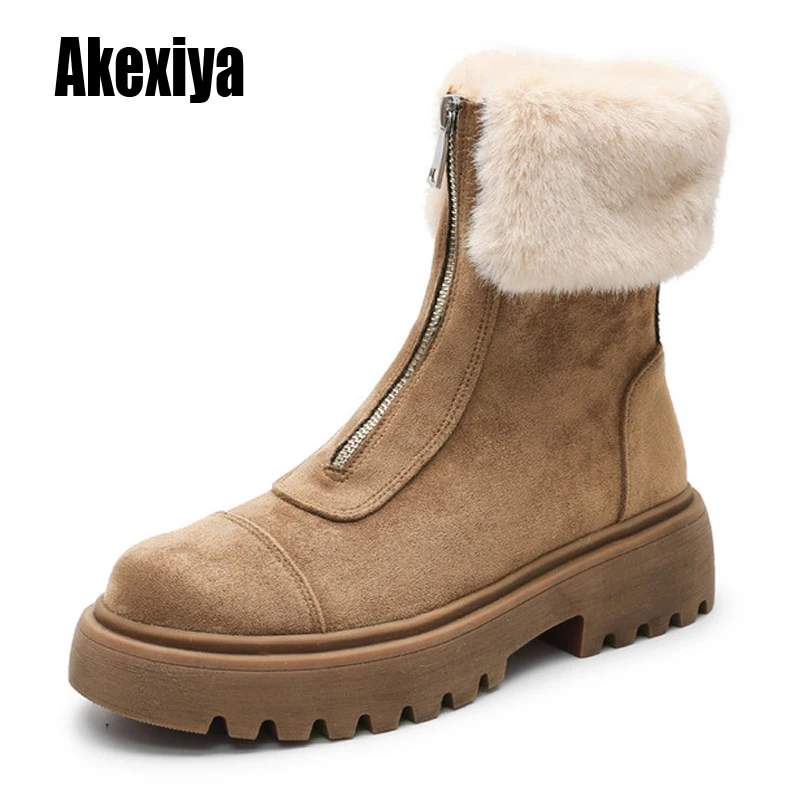 

Front zipper snow boots women's ankle boots new muffin platform women boots winter cotton shoes women Faux fur k726