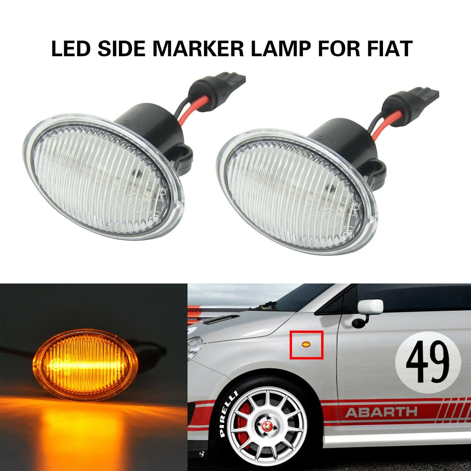 

2PCS LED SIDE MARKER LIGHT TURN SIGNAL LAMP CLEAR FOR FIAT 4S 500 MCA MY201 3P NUOVA