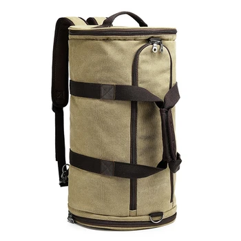 

Vintage Men Bucket Bag Multifunction Canvas Anti-theft Travel Knapsack Zipper Fitting Pack Adjustable Crossbody Shoulder Strap