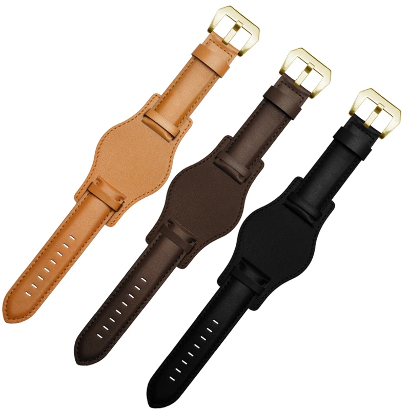 Correa de reloj de cuero genuino con bandeja, pulsera con hebilla