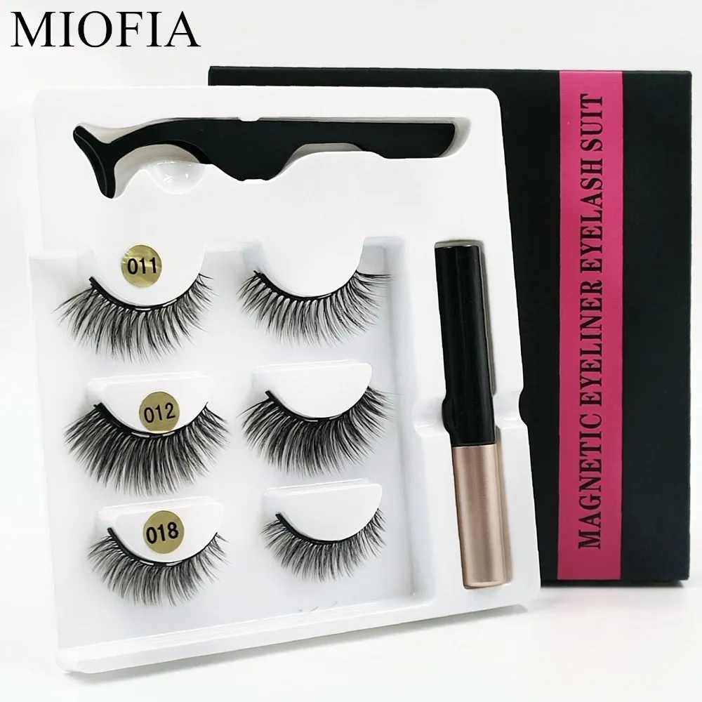 MIOFIA 3 pairs of magnetic eyelash set waterproof reusable magnet eyelashes and liquid eyeliner natu