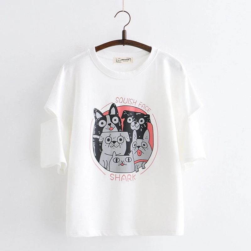 MERRY PRETTY Cotton Women's Cartoon Print Harajuku T Shirts Summer Short Sleeve O-Neck T Shirt Femme Basic Tops Tees