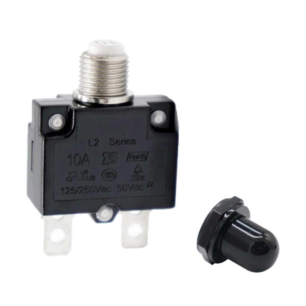 10 Amp DC Thermal Circuit Breaker with Quick Connect Terminal & Black Waterproof Button Cover