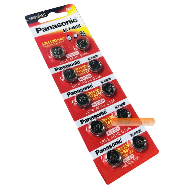 100X100% Подлинная PANASONIC LR54 189 AG10 L1131 SR1130 G10 V10GA 389 Щелочная кнопочная батарейка для монет