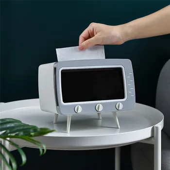

Tissue Box Multifunctional TV Shaped Tissue Case Mobile Phone Household Storage Holder Box Napkins Container