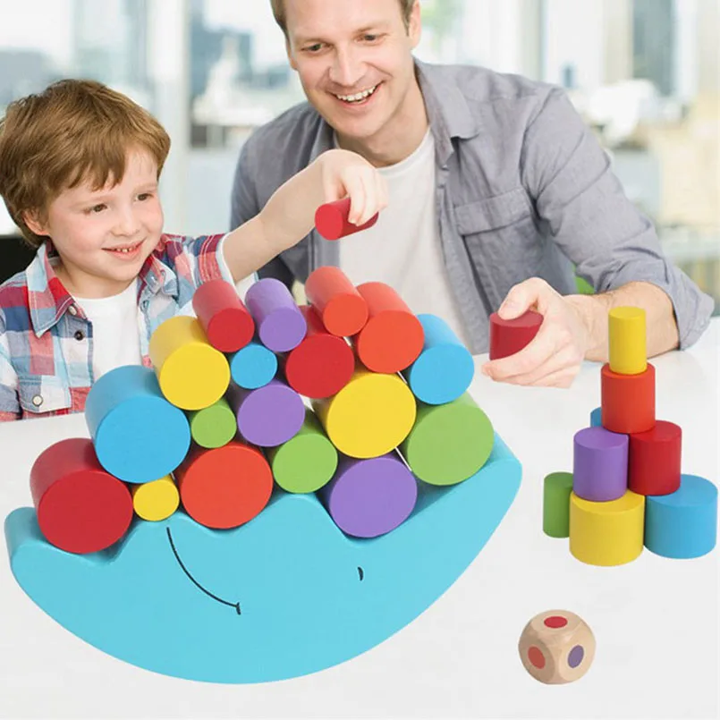 Holz Mond Balancing Rahmen Spielzeug Baby Cartoon Montessori Früh Lernen Block #