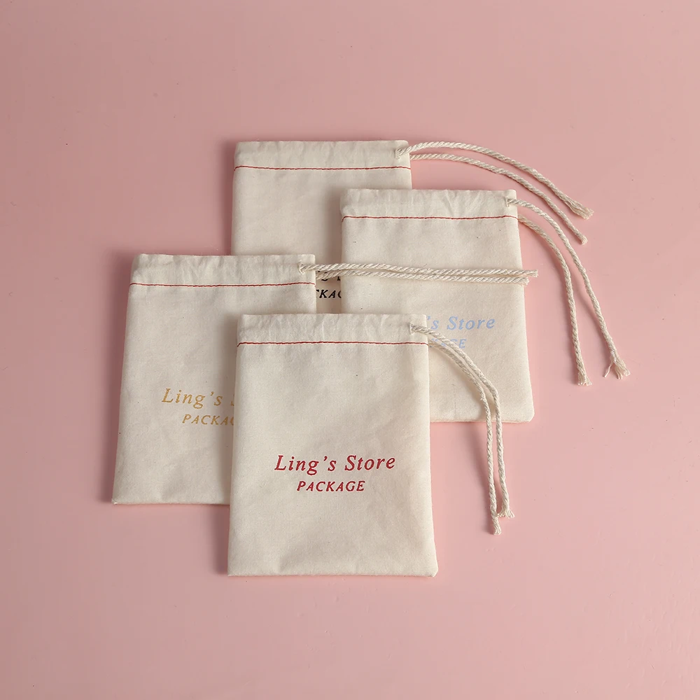 100pcs Cotton Burlap Jewelry Bag Organizer Gift Bag for Wedding Christmas Party Personalizado Marige Custom Logo Jewelry Packing