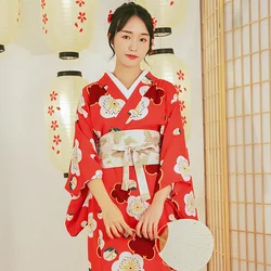 Japan Style Long Kimono Set Yukata dress with Belt Cherry Red Color Soft Comfortable Cotton  Japan Traditional Yukata