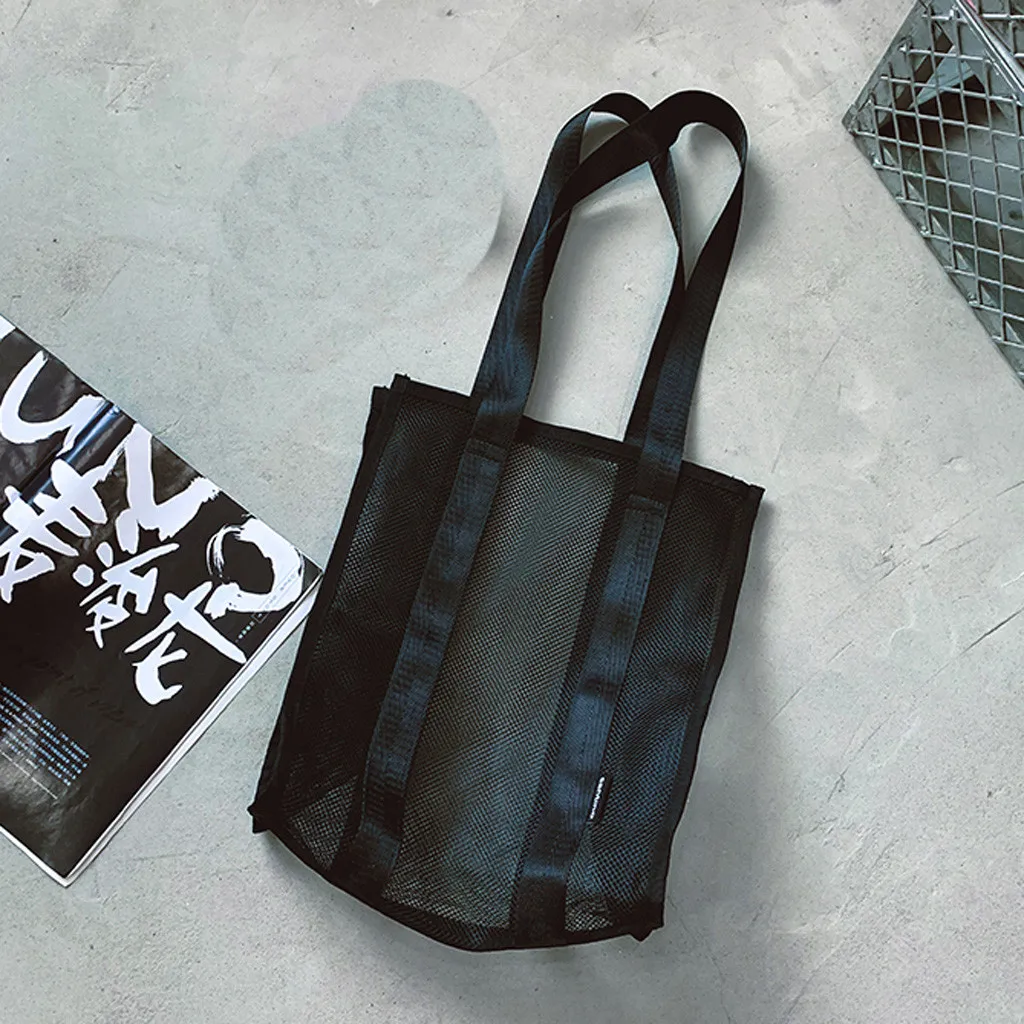 Унисекс сетка сумка-шоппер, сумка для плеча, Однотонная одежда Tote Многоразовые сумки для покупок сумка прозрачная сумка большой Ёмкость Сумки С Короткими Ручками#57