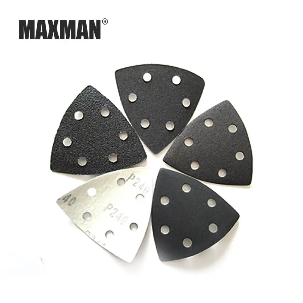 MAXMAN треугольная черная наждачная бумага Флокированная матовая самоклеющаяся треугольная Песочная пластина 6 отверстий универсальные сокровища Аксессуары 90 мм