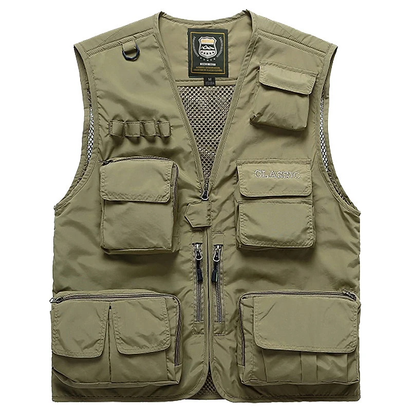 

Men Multifunction Quick Dry Fishing Vest Mesh Loose Jacket Outdoor Multipockets Photography Fisherman Waist Coat,Khaki L