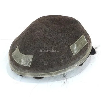 

Durable Fine Welded Mono Men Toupee 3/4"x2" Tape Tabs on Base Male Wig 6 Inches 130% Density Indian Hair Unit